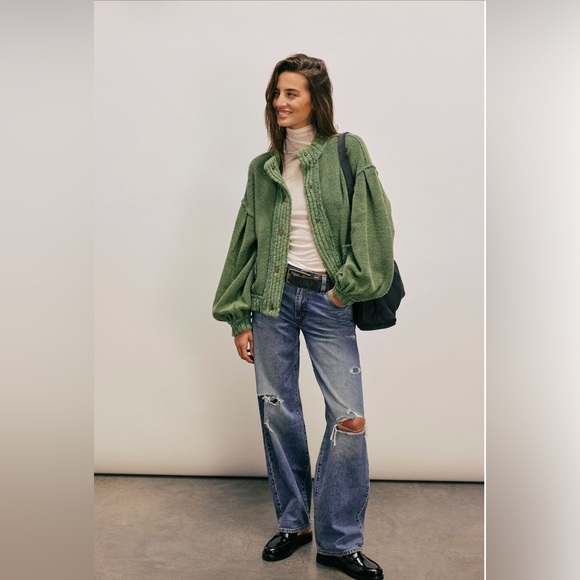 $168! FREE PEOPLE  We The Free Cute In This Cardi Frosty Spruce Medium NEw - Picture 3 of 4